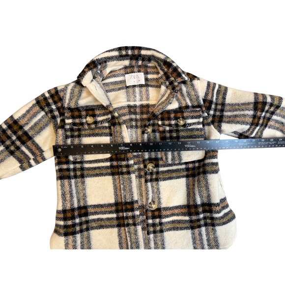 Zara Kids Plaid Button-Up Shirt Jacket, Cream, Brown, Checkered Shacket - Picture 7 of 11